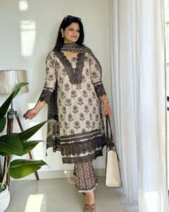 cotton lace v neck kurta set