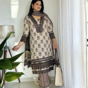 cotton lace v neck kurta set
