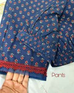 blue red lace cotton kurta set