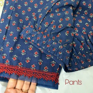 blue red lace cotton kurta set