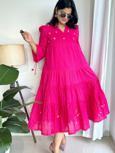 magenta pink texture mul cotton dress