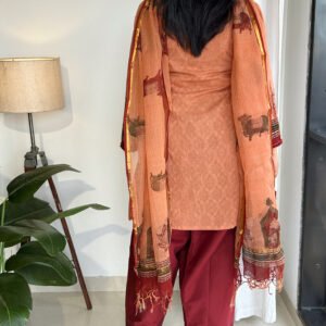 peach maroon pichwai handblock farshi kurta set