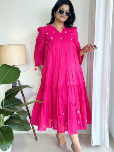 magenta pink texture mul cotton dress