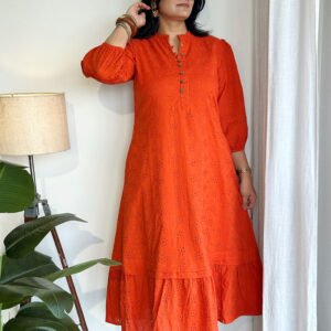 orange schiffli a line dress