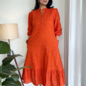 orange schiffli a line dress