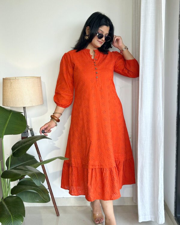orange schiffli a line dress