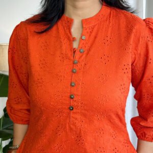 orange schiffli a line dress