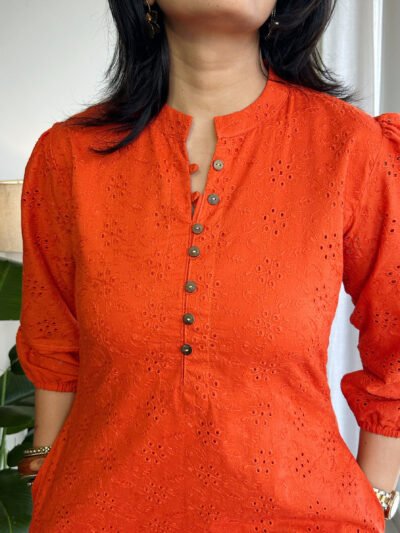 orange schiffli a line dress