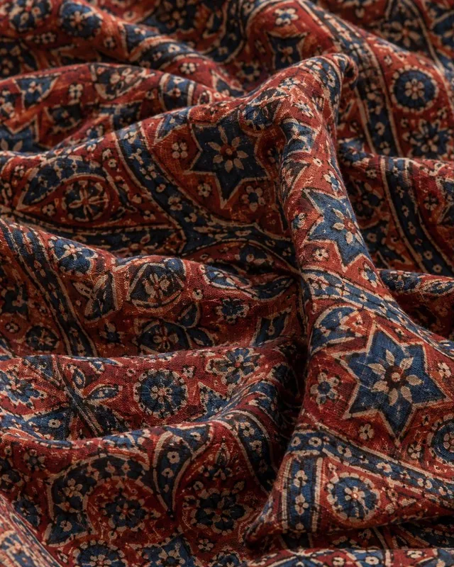 Home Ajrakh block print in madder red and indigo