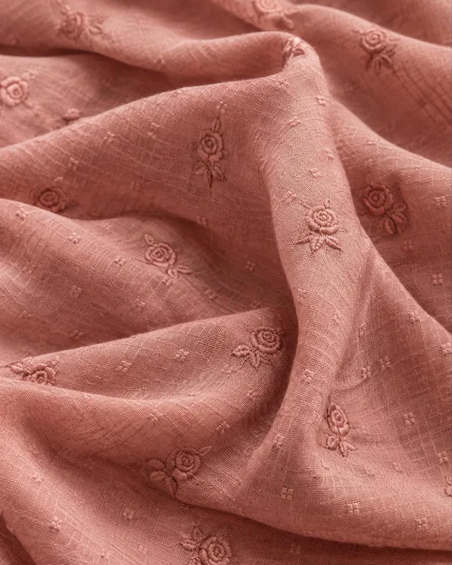 Home Dusty-rose dobby cotton with small embroidered roses